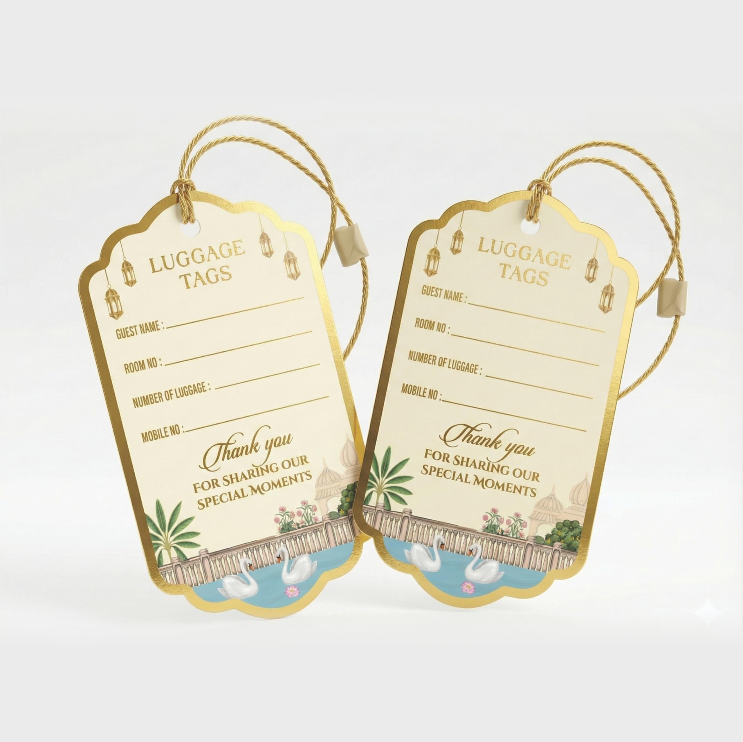 Luggage Tags for Wedding, 100 Pcs Gold Foil Cardstock Wedding Luggage Tags with String, Writable Travel ID Tags for Suitcase, Gift Bags & Guest Luggage (Ivory, 100 Tags)-image-12