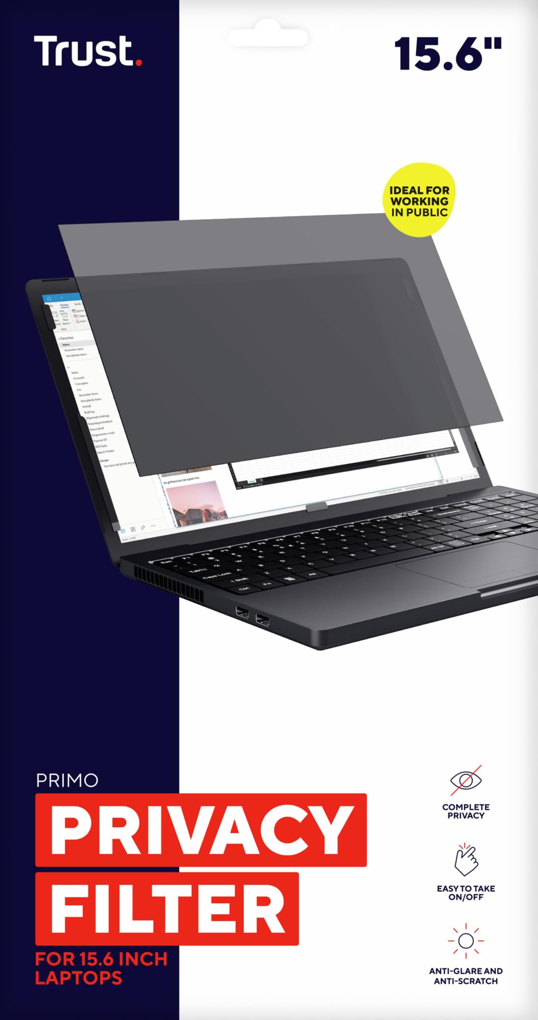 Trust Primo Filtro Privacy Laptop 15.6 Pollici, Pellicola de Protezione con Filtro per Luce Blu, Angolo di Visione 60°, Proteggi Schermo Antiriflesso e AntiGraffio per HP Lenovo Acer dell ASUS