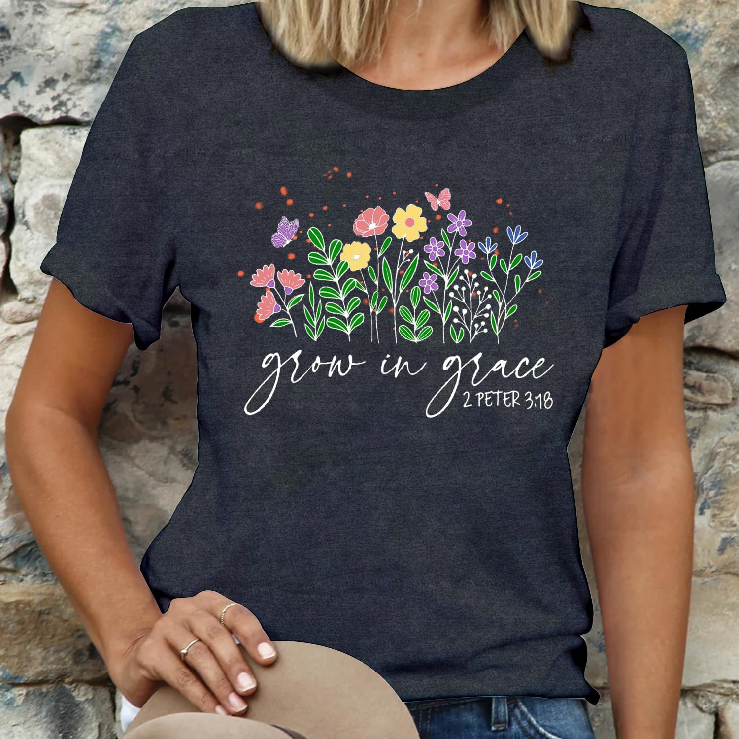 LBP Womens Christian Wildflowers Shirts Grow in Grace Shirt Christian T-Shirt Bible Verse Faith-Based Tee Tops - Image 4