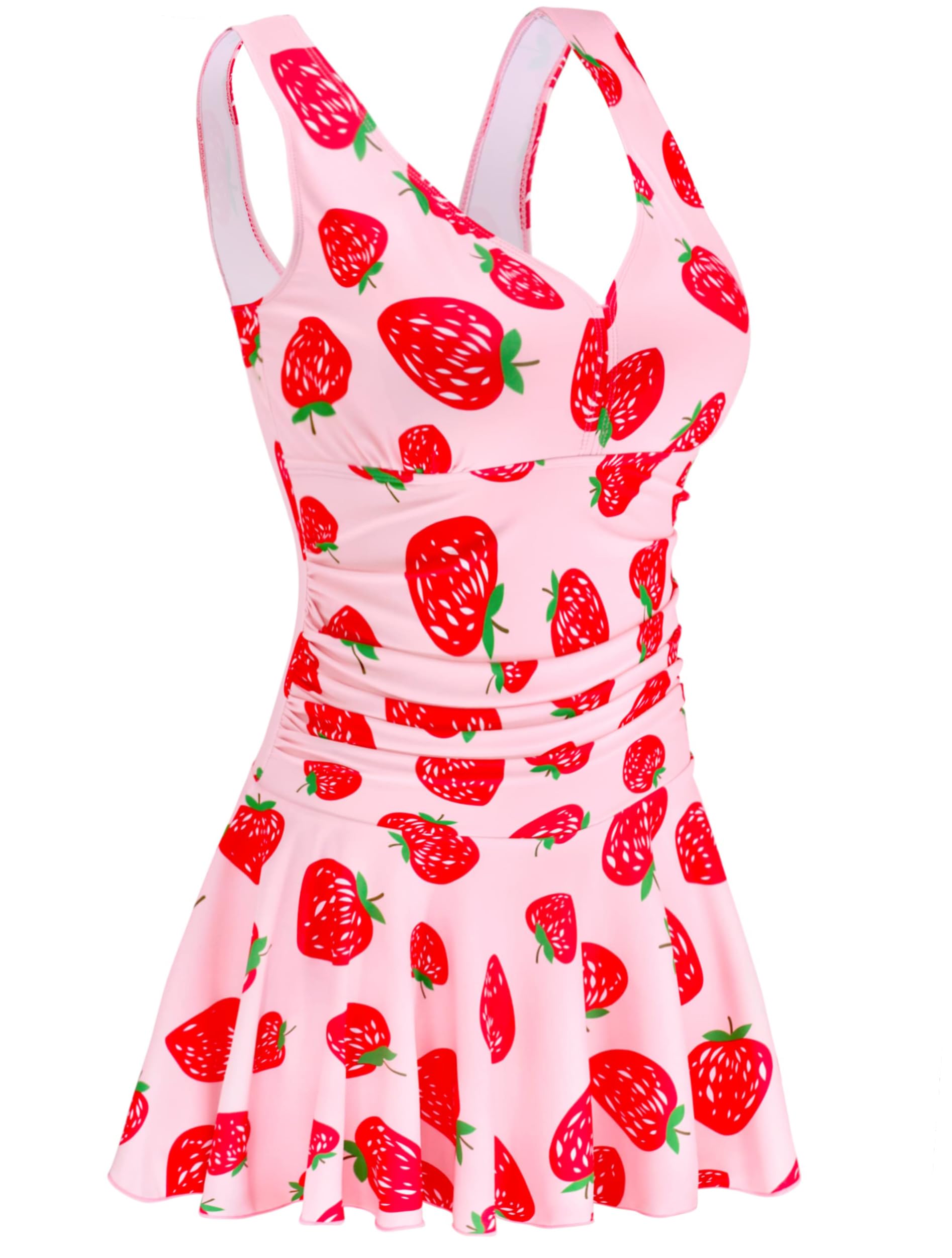 AONTUS One Piece Plus Size Swimsuits for Women Tummy Control Swimwear Bathing Suits Strawberry 12-14