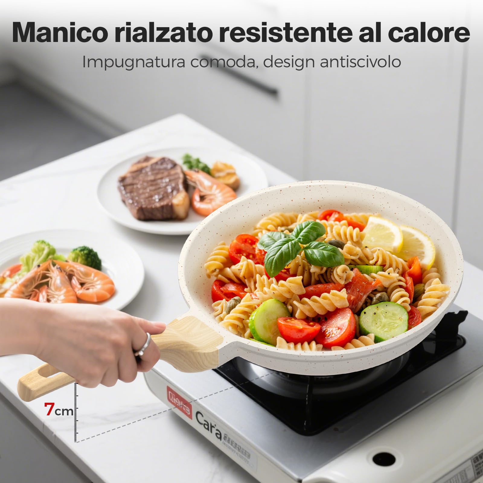 YASHE Set di 3 padelle antiaderenti da 20/24/28 cm con rivestimento in granito, adatte per induzione, leggere, durevoli e sane, per cucina quotidiana