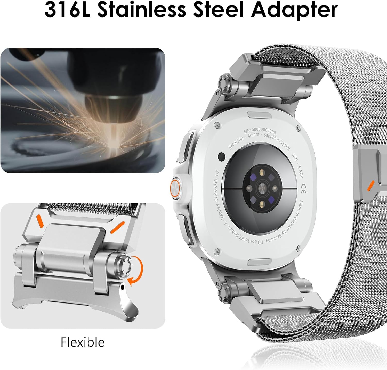 NewWays Milanese Loop for Galaxy Watch Ultra Bands 47mm/ Galaxy Watch 8 & 8 Classic for Men Magnetic Strap Stainless Steel Connector Military Rugged Galaxy Watch Ultra Bands