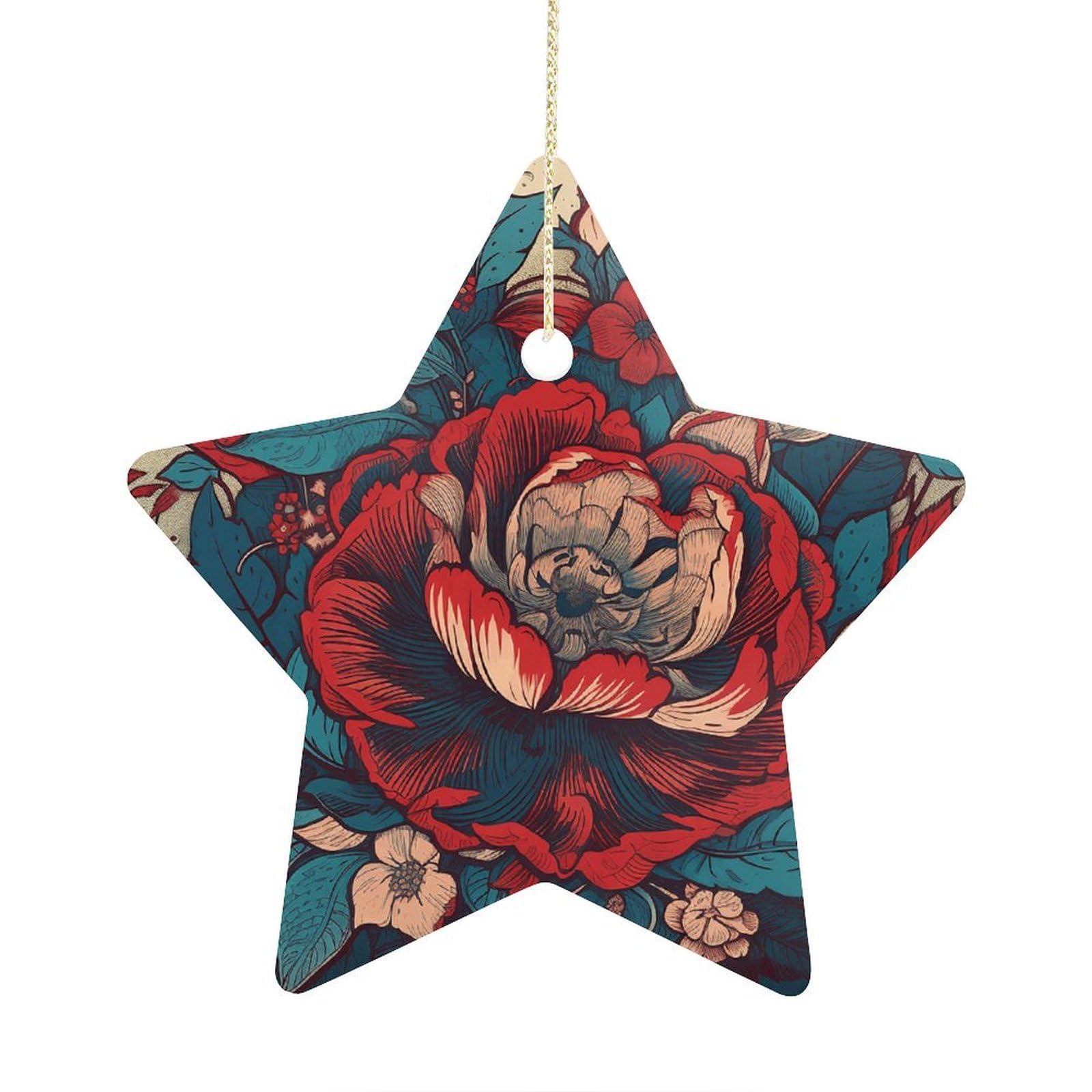 Fodpand Women's Style Flowers With Leaves Ornament With String, Keepsake Hanging Decorations,Ceramic Ornaments For Men Indoor Home Holiday Party Gifts