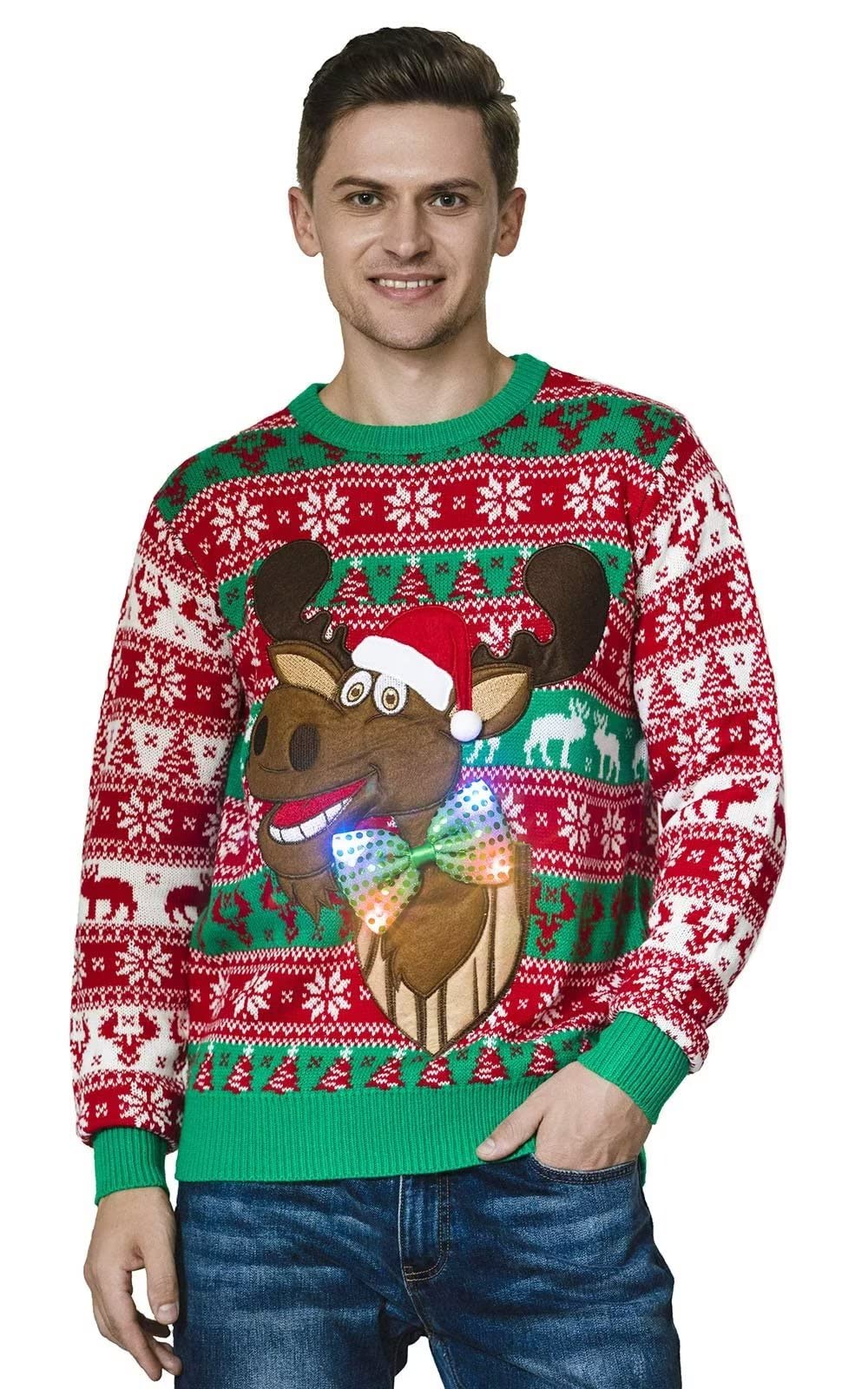 Suéter de Navidad feo unisex para hombre con luz LED divertida novedad jersey de punto, 20038-ma, Small