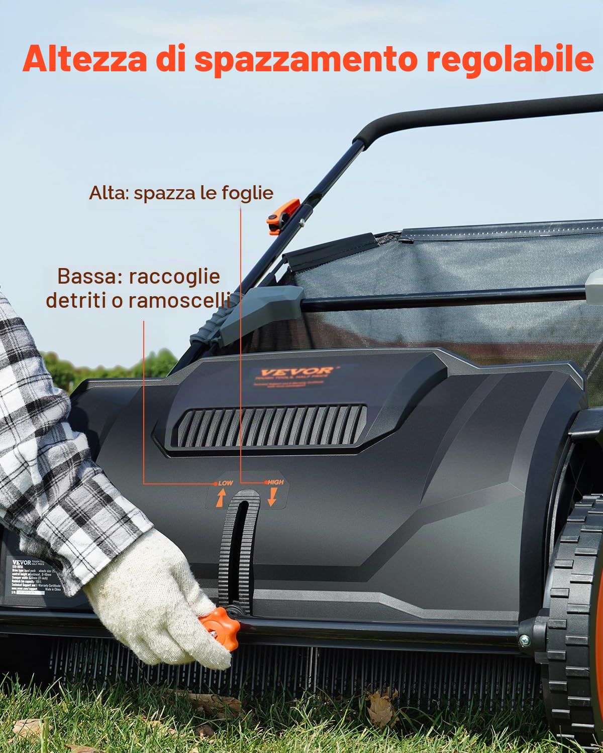 VEVOR Rasaerba Manuale per Prato con Cesto Capienza 99L Arieggiatore per Prato Manuale Sacco di Raccolta Larghezza Taglio 53,5cm, Rasaerba Spazzola Rotante Altezza Regolabile per Prato da Giardino