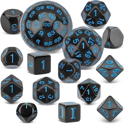 Coyeekn DND Dados 15 piezas de dados poliédricos D3-D100 con bolsa de dados para juegos de mesa de rol (negro y azul) Coyeekn DND Dados 15 piezas de dados poliédricos D3-D100 con bolsa de dados para juegos de mesa de rol (negro y azul)