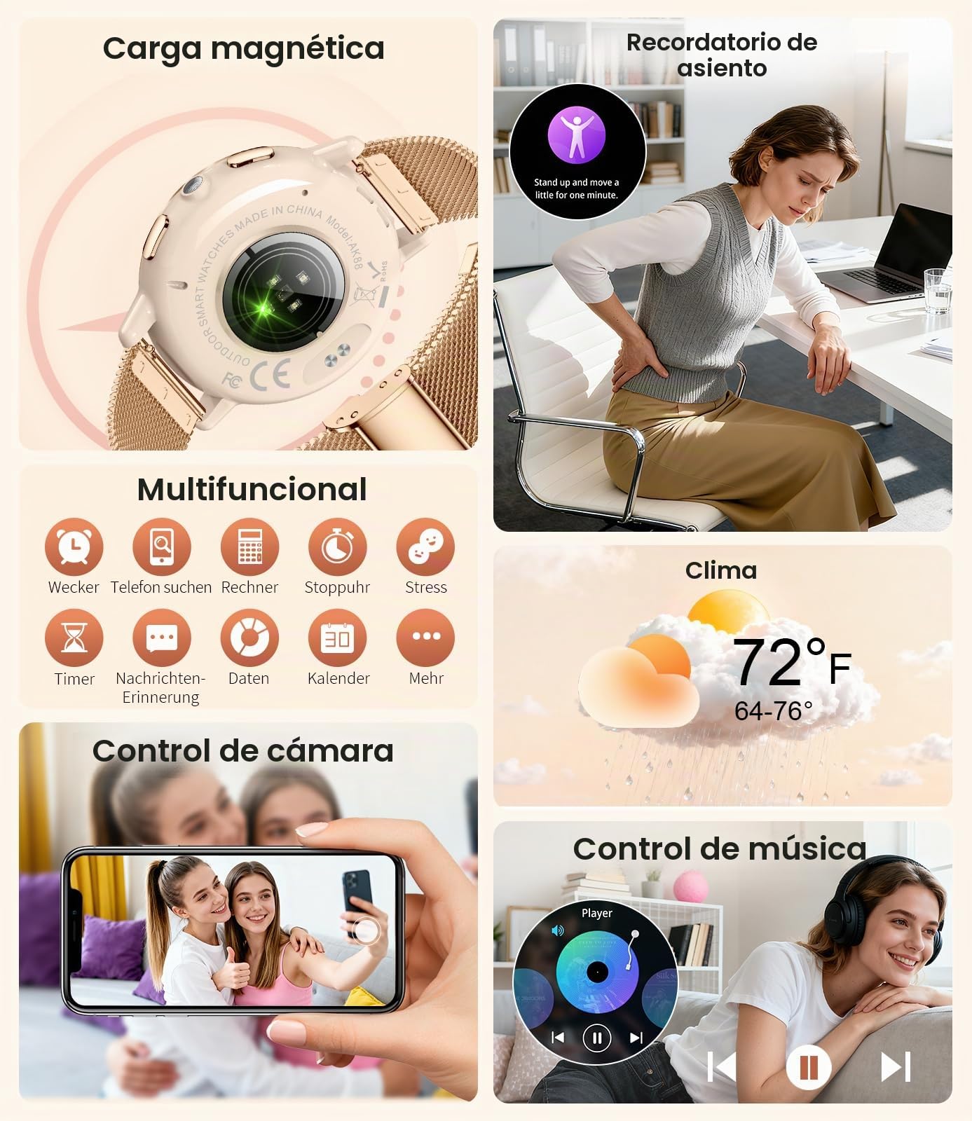 Reloj Inteligente Mujer con Linterna LED, 1,26'' HD Pantalla Elegante Smartwatch con Llamadas, 110+ Modos Deportivos, IP68 Impermeable, Ciclo Menstrual/Monitor de Sueño para iOS y Android, Oro Rosa
