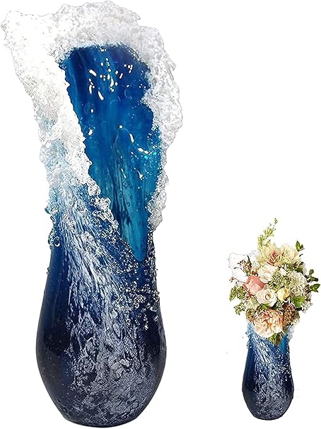 Amazon 波状の花瓶の家の装飾 創造的な樹脂の海の波の植木鉢 家または結婚式のための美しい海の波の融合ガラスのデスクトップの装飾 花器 インテリアボウル オンライン通販