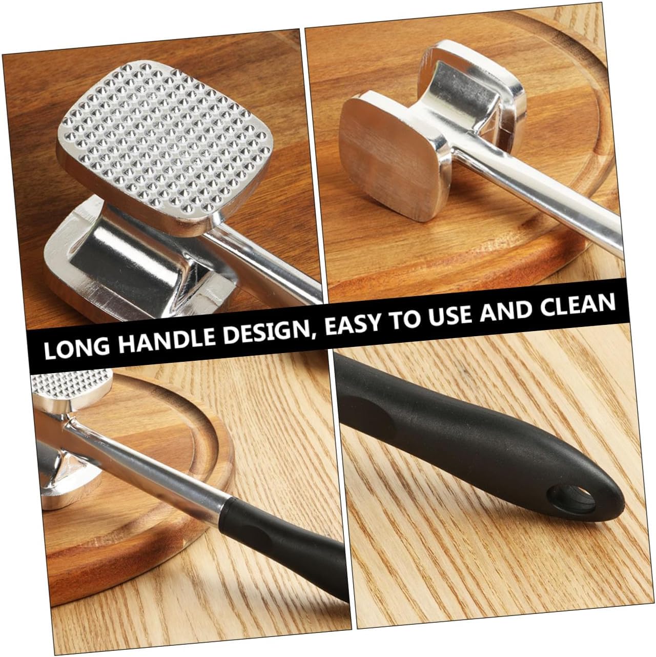 BESPORTBLE Double-sided Aluminum Meat Tenderizer Mallet with Ergonomic Grip Kitchen Steak Hammer for Beef Pork Poultry Non-slip Pounder Tool for Efficient Meat Softening and Barbecue