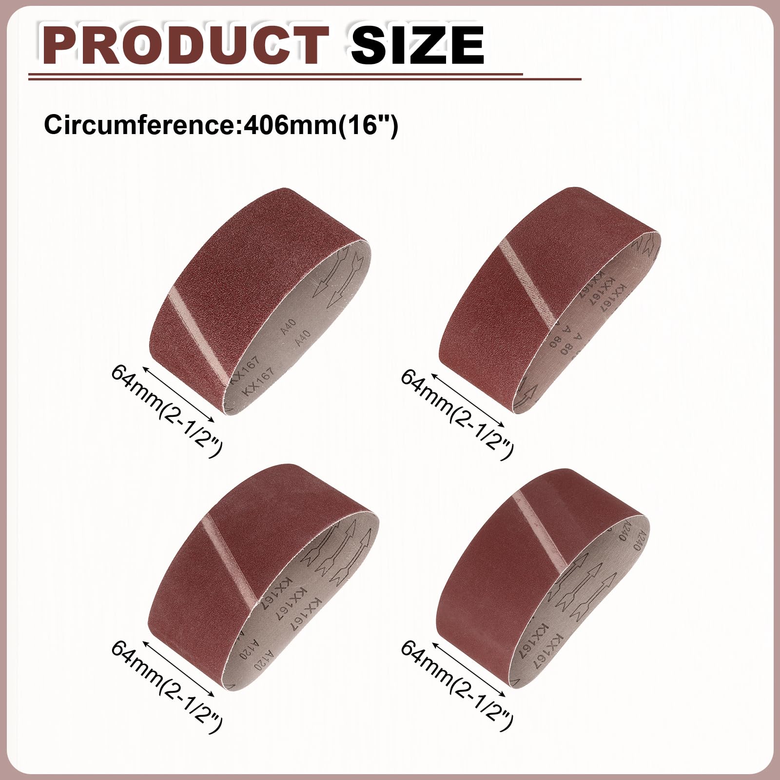QUARKZMAN 64mm x 406mm Bandes Abrasives, 24 Pcs Grain 40/80/120/240 Bande Abrasive Oxyde D'aluminium Pour Ponçage, Polissage Métallique, Affûtage De Couteaux