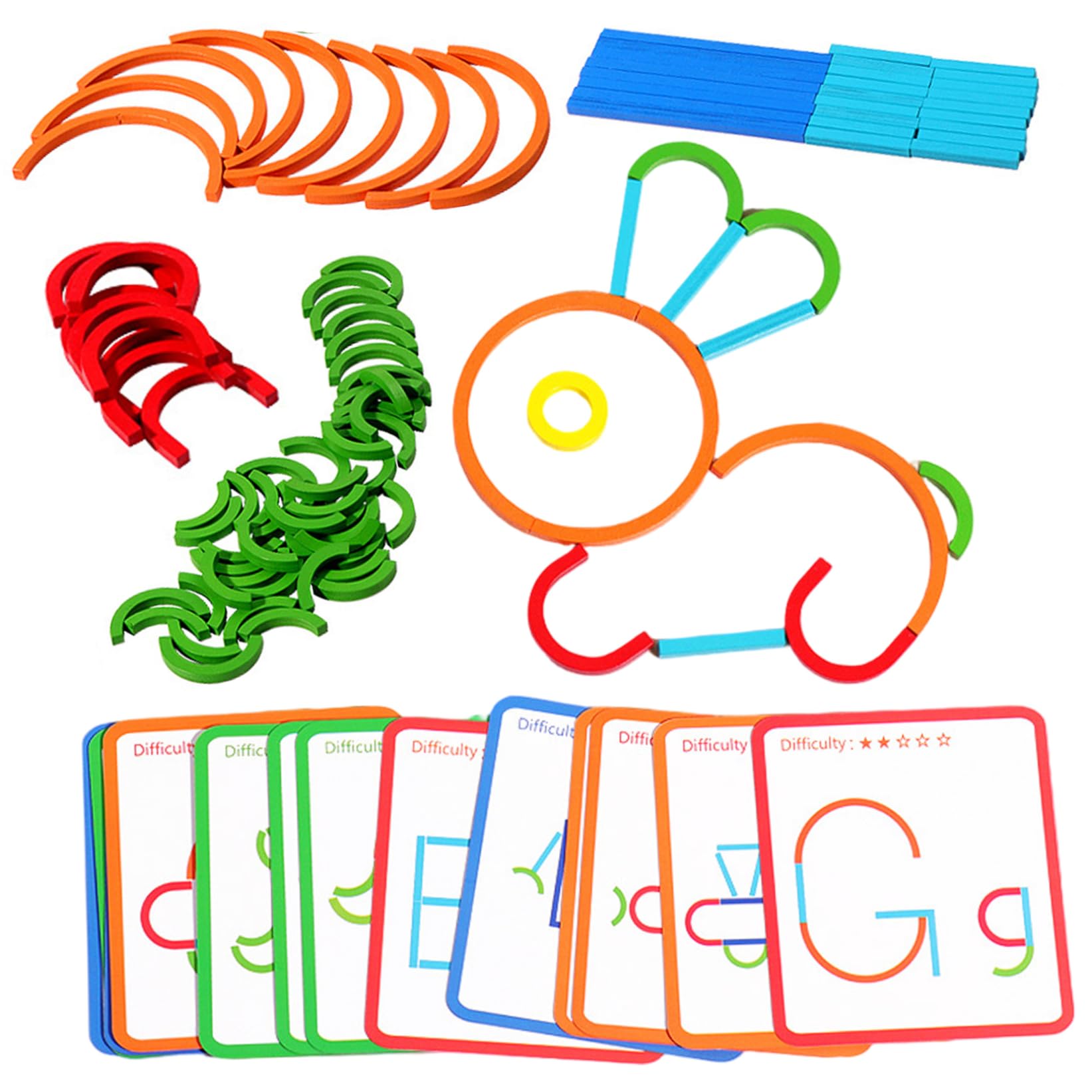 Montessori Smart Sticks Progressive Wooden Montessori Brain Blocks Colorful Fine Motor Skills & Shape Recognition Sticks and Rings Puzzle Game for Boys Girls 3+ Toys_and_Games. — view 5