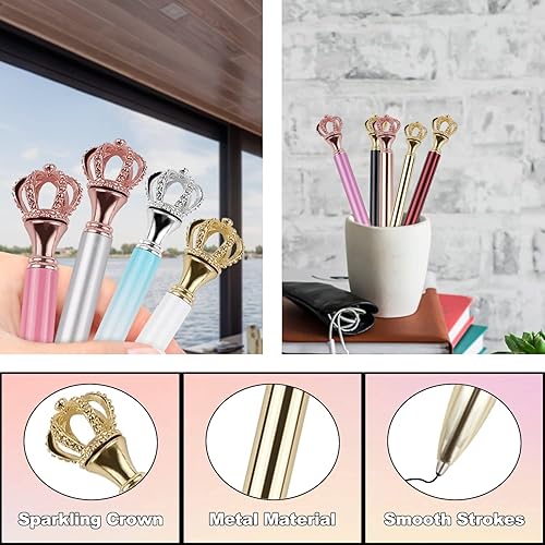 Miniatura 6 de YOUMI Bolígrafos de 3 piezas con corona de diamantes brillantes en la parte superior de la tinta negra juego de bolígrafos de escritura suministros