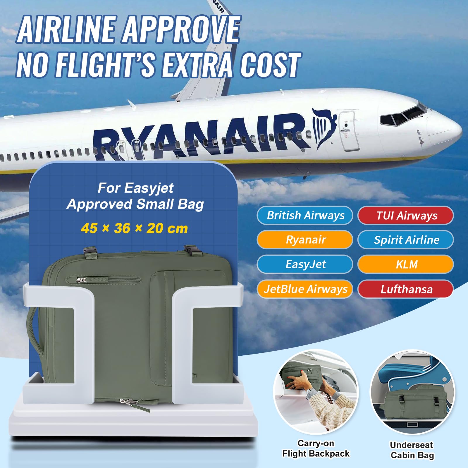 Borsa Da Viaggio Aerolite Ryanair 40x20x25 Bagaglio A Mano Massimo