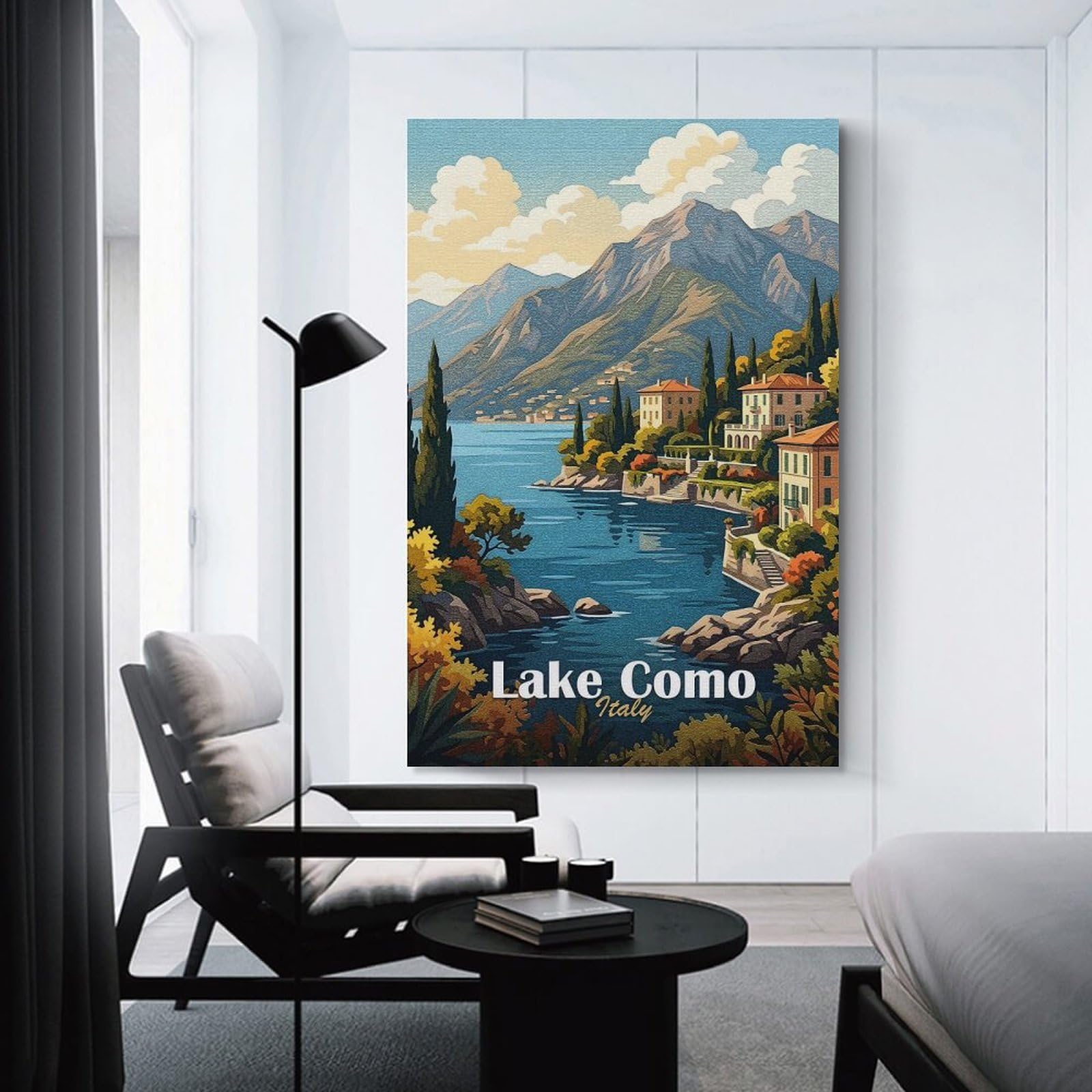 Junmoney Unframe-Style-12-1 Wall Picture Print Lake Como Italy Travel, 16X24inch(40X60cm), For Living Room, Lounge Or Sitting Room, Modern Wall Decor For Cosy Interiors