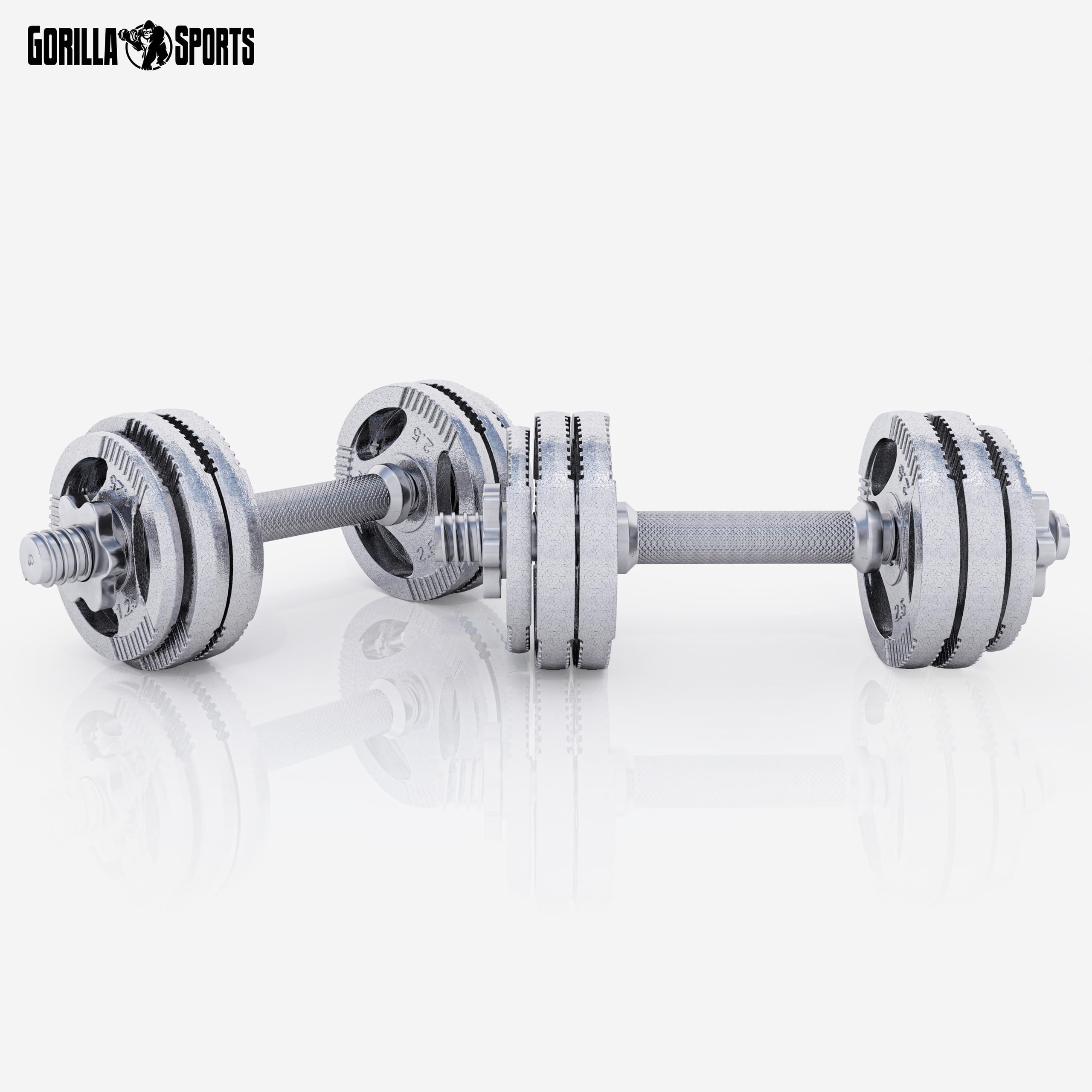 Gorilla Sports® Set di Manubri - 30kg, Coppia, 12 Dischi Rivestiti in Ghisa, 2 Barre in Acciaio Cromato, 30 mm, 4 Chiusure a Stella, Antiscivolo, Argento o Nero - Pesi per Palestra, Fitness, Casa