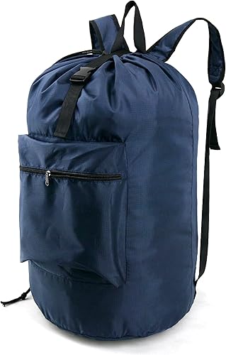 Vista 10 de BeeGreen Mochila de lavandería verde musgo para viaje, bolsa de lavandería con correas de hombro ajustables y cierre de cordón, XL bolsa de Verde