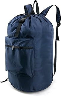 Navy Blue Travel Laundry Bag w Drawstring & Handle College Dorm Room Essentials w Adjustable Shoulder Straps Washable Sturdy Laundry Hamper Sack Dirty Laundry Travel Bag for Camping