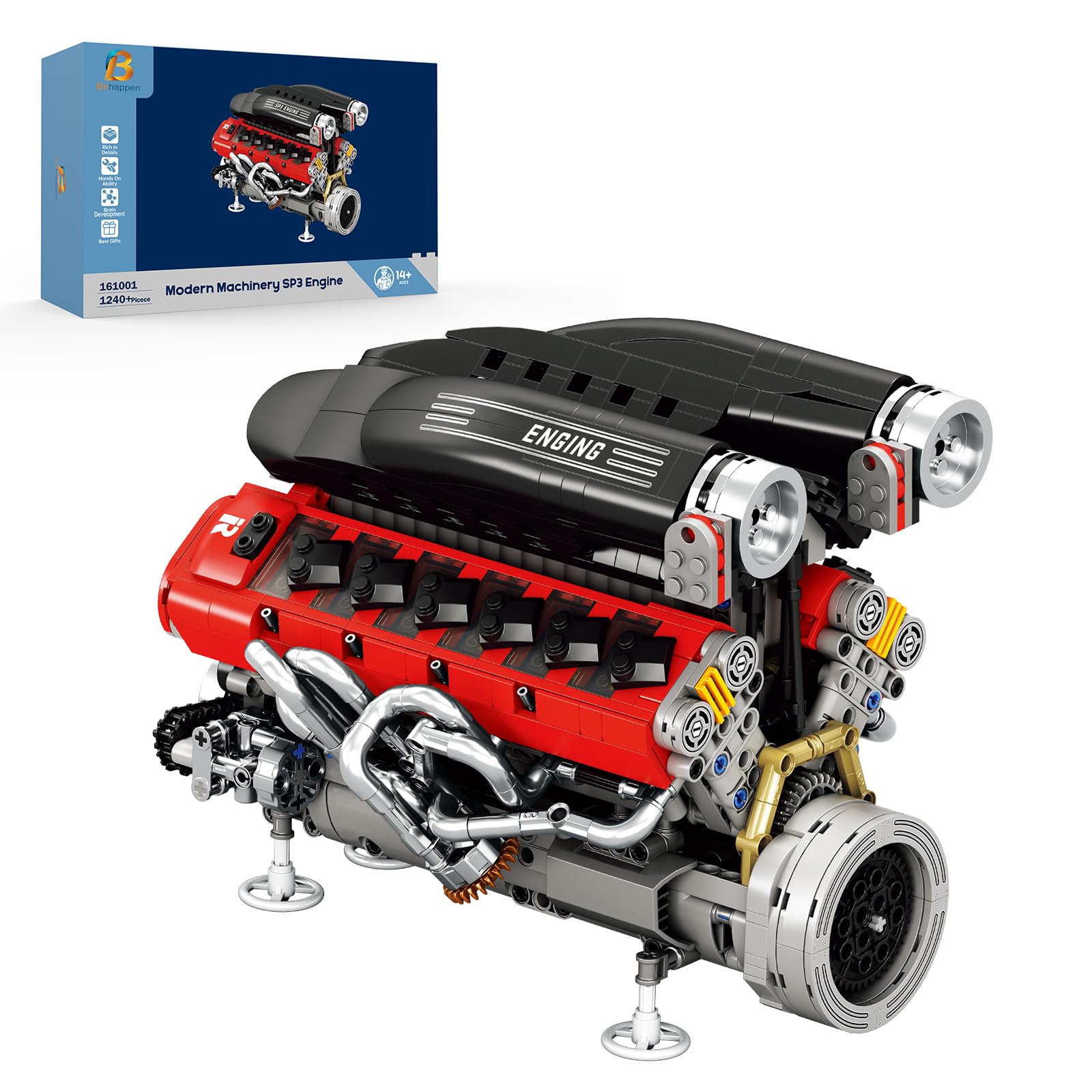 Kit di costruzione del motore V12 per adulti, 1240 pezzi, kit di modello di motore di supersport motorizzato ad angolo V di 65° con pistoni mobili, kit di assemblaggio meccanico Stem per
