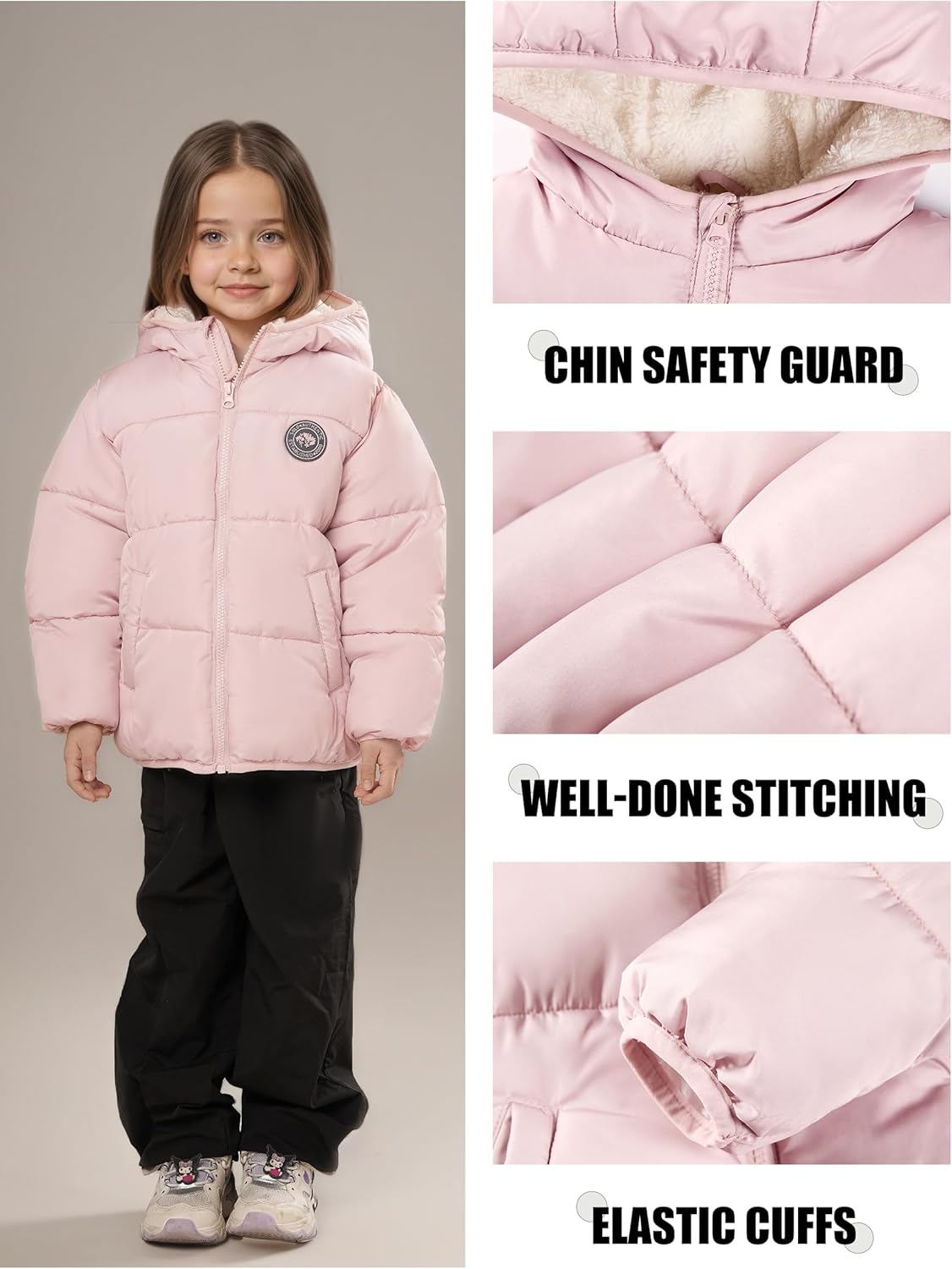 maoo garden Little Girls Boys Winter Jacket 4-7 Years Toddler Kids Puffer Fleece Lined Lightweight Water-Resistant Coat - Image 5