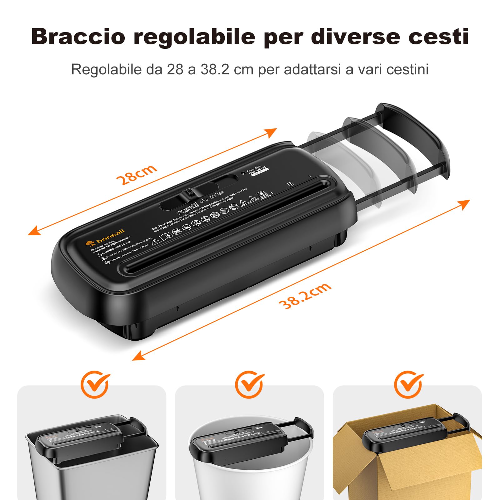 Bonsaii Distruggi documenti con braccio telescopico, taglio a striscia, 6 fogli, con cestino da 9 litri, livello di sicurezza P2, trita documenti con funzione distruggi carte di credito (S123-A)