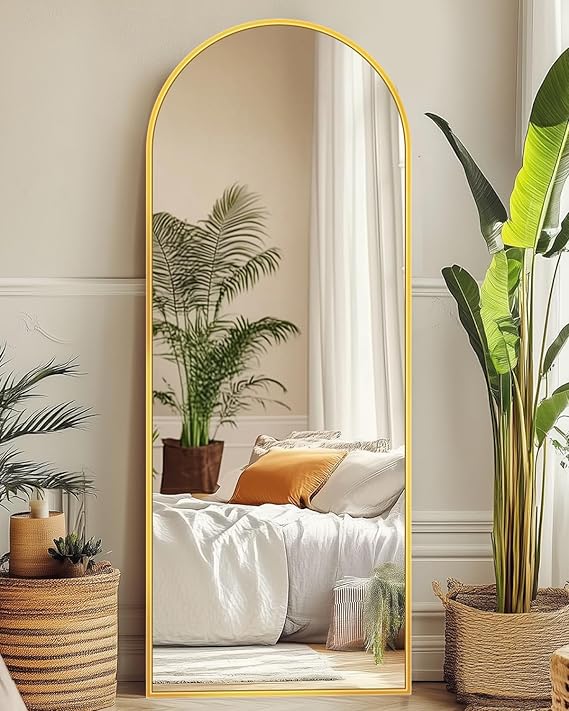 Suidia Arched Full Length Mirror, 58"x18" Floor Mirror Freestanding, Floor Standing Full Body Mirror with Stand for Bedroom, Hanging Mounted for Living Room Cloakroom, Gold