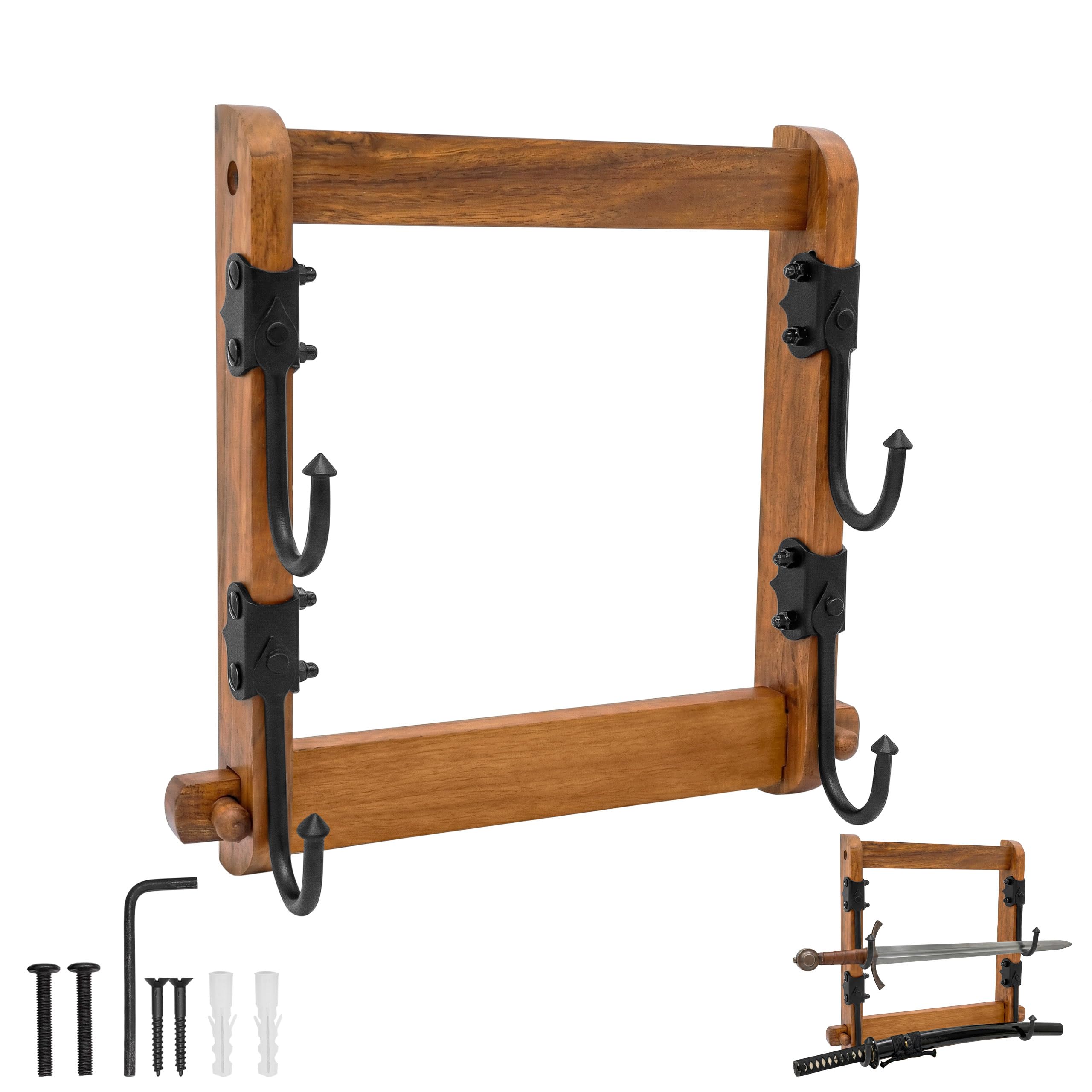 Support d'épée médiévale Mythrojan bois massif râtelier mural horizontal pour katana et sabre