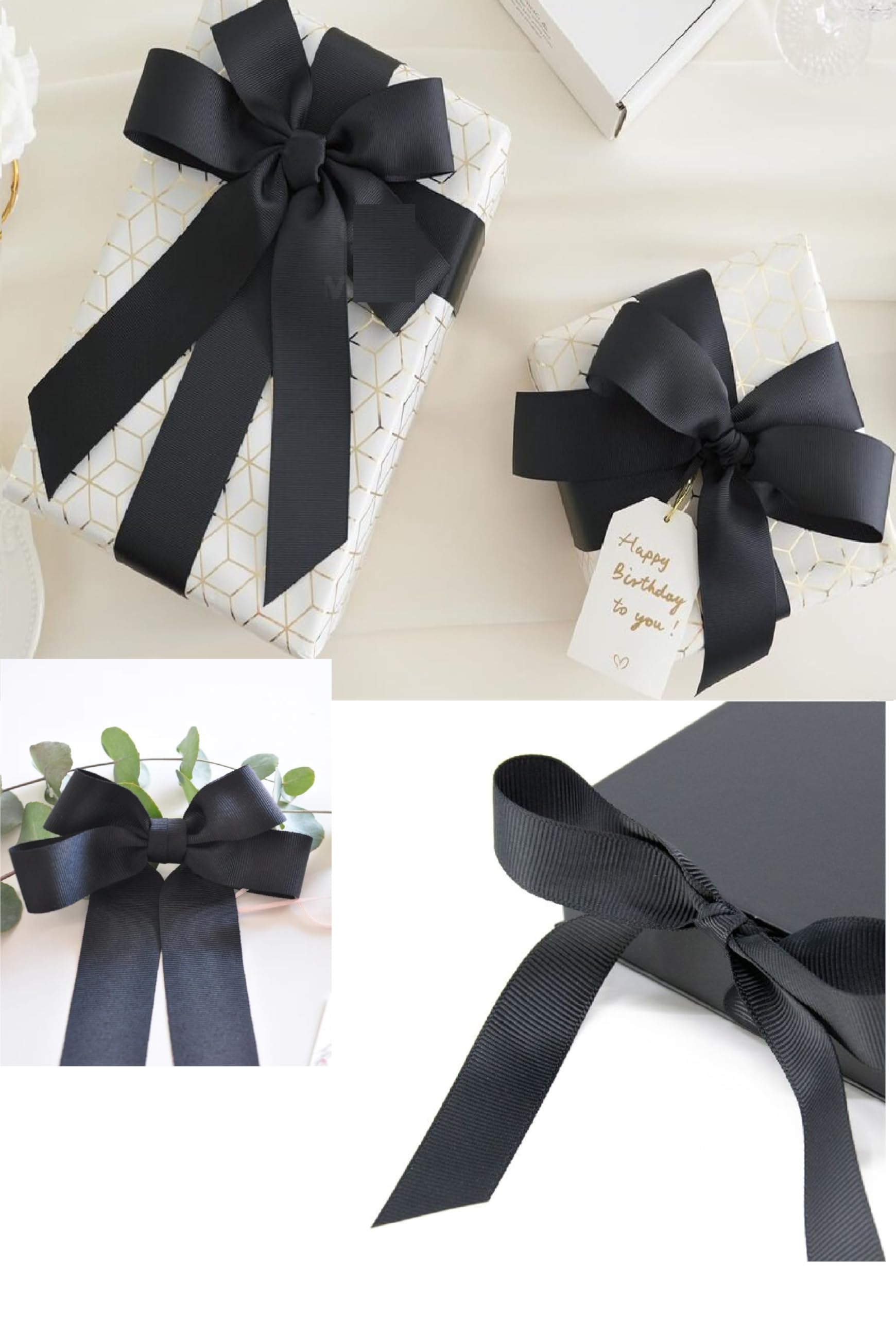 Nastro Arricciato Double Face Per Regali E Decorazioni, Bianco E Nero, 9,1 Metri, Larghezza 2,5 Cm, Ideale Per Bomboniere E Fai Da Te