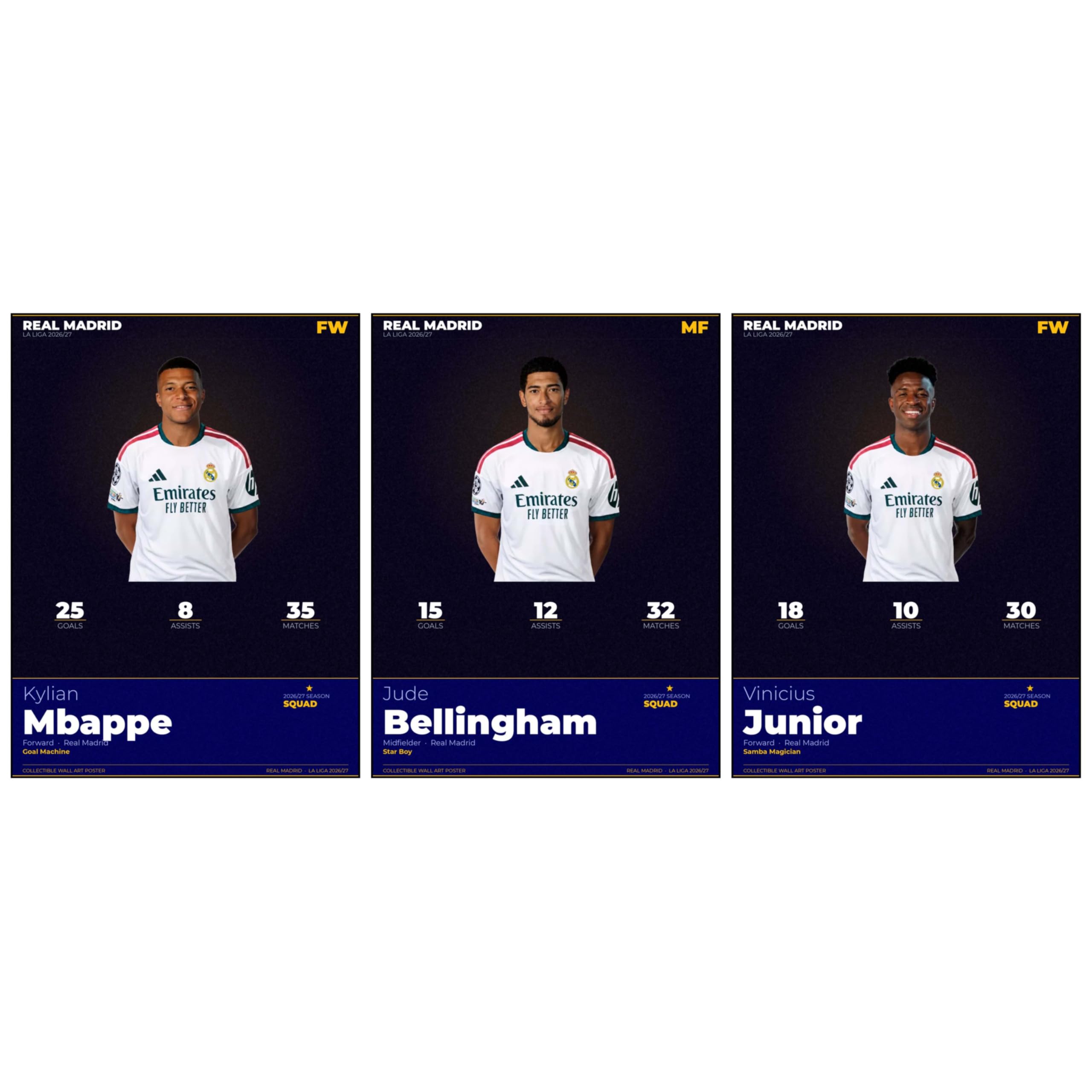 Wrap & Wish Real Madrid LA LIGA 2026/27 Wall Posters (A4, 9x12 Inch) | Pack of 3 | Mbappe, Bellingham, Jr | Football Collectible Room Decor for Fans-image-16