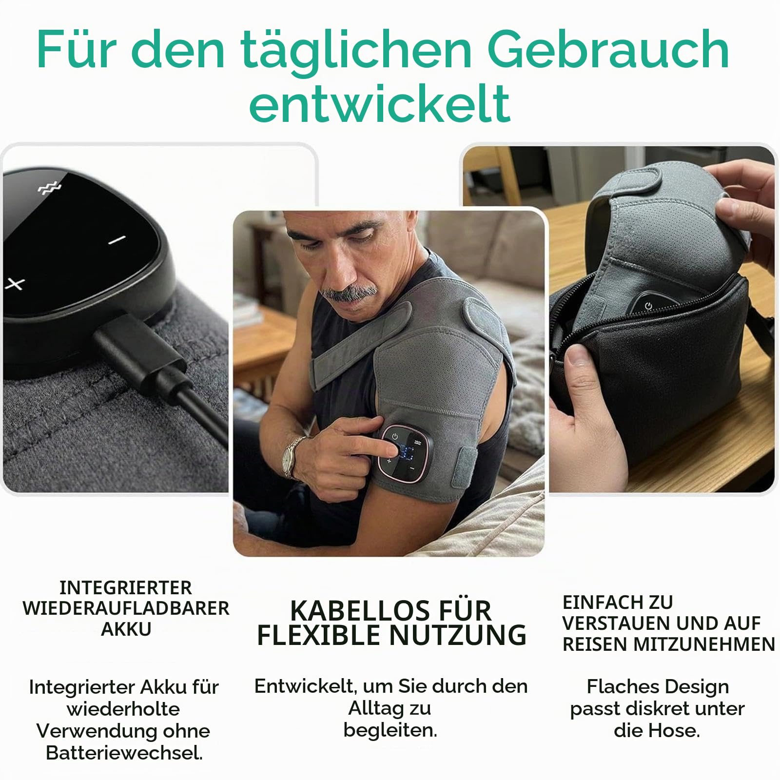 relevo 3-in-1 schultermassage,relevo schultermassage,relivera,Hewelth Triple Method Schulter-massagegerät,kabellose Beheizte Schultermassageauflage,verstellbare USB-Schulterbandage Mit LED-Anzeige