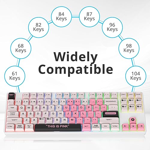 Miniatura 4 de Fogruaden PBT - Teclas de plástico rosa para sublimación de tinte, perfil XDA, juego de teclas de 144 teclas para interruptores Cherry Gateron MX