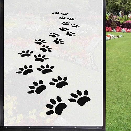 Película esmerilada de animales para ventana, película de privacidad para ventana, ilustración monocromática de huellas de patas, siluetas