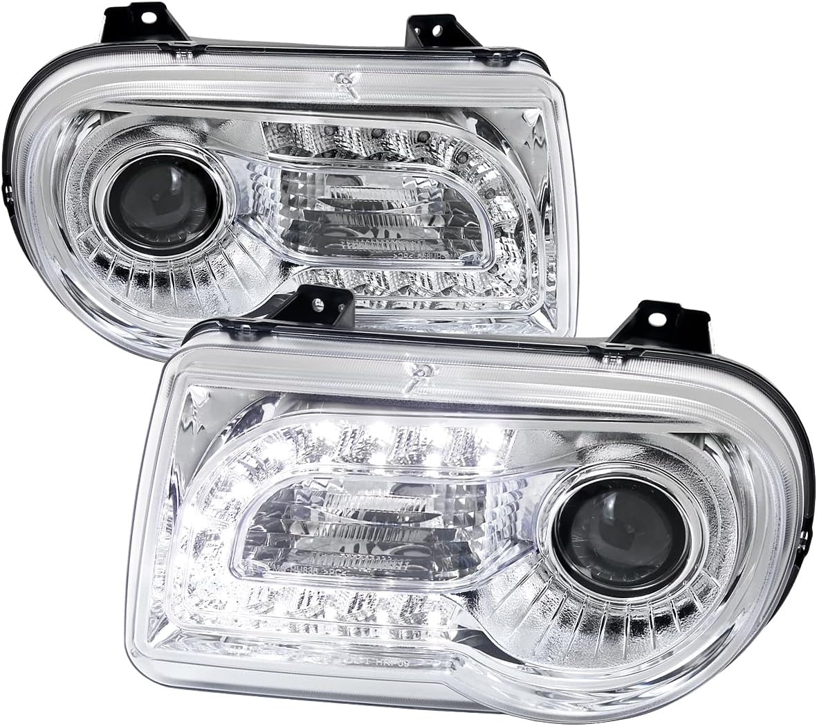 SPEC-D TUNING LED Chrome Projector Headlights Compatible with 2005-2010 Chrysler 300C/300C AWD/HEMI/SRT-8, Left + Right Pair Headlamps Assembly