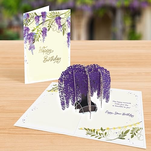 Miniatura 3 de Tarjeta de felicitación desplegable de cumpleaños Designer Pop!  Árbol de glicinia 3D para amigos, familia y personas especiales (1 tarjeta con