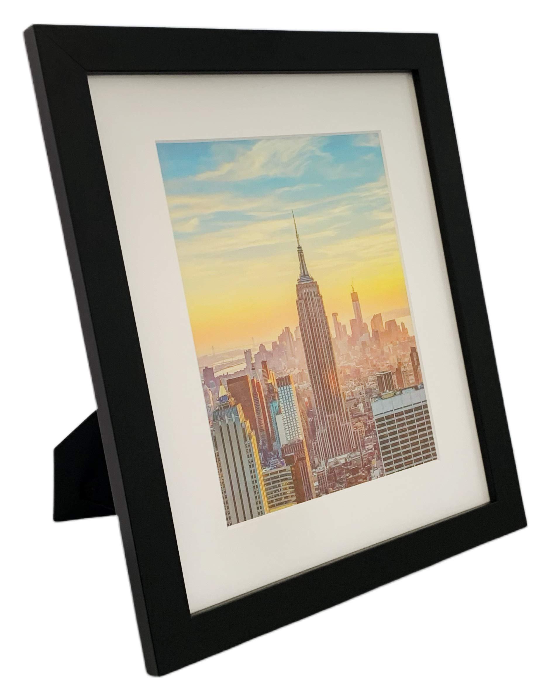 Frame Amo10x12 Black Picture Frame, White Mat with 6.5x8.5 opening for 7x9 Image, 1 Inch Border, Glass Front, for Wall or Table
