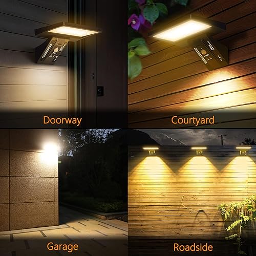 Miniatura 6 de Luz solar de pared para exteriores, 1200 lúmenes, 3 colores, 64 luces LED con sensor de movimiento de temperatura, con control remoto, 3 modos de