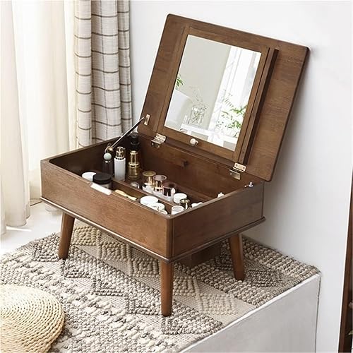 Pequeño escritorio de maquillaje con espejo, armario de almacenamiento de baño, tocador minimalista abatible, juego de mesa de tocador que ahorra