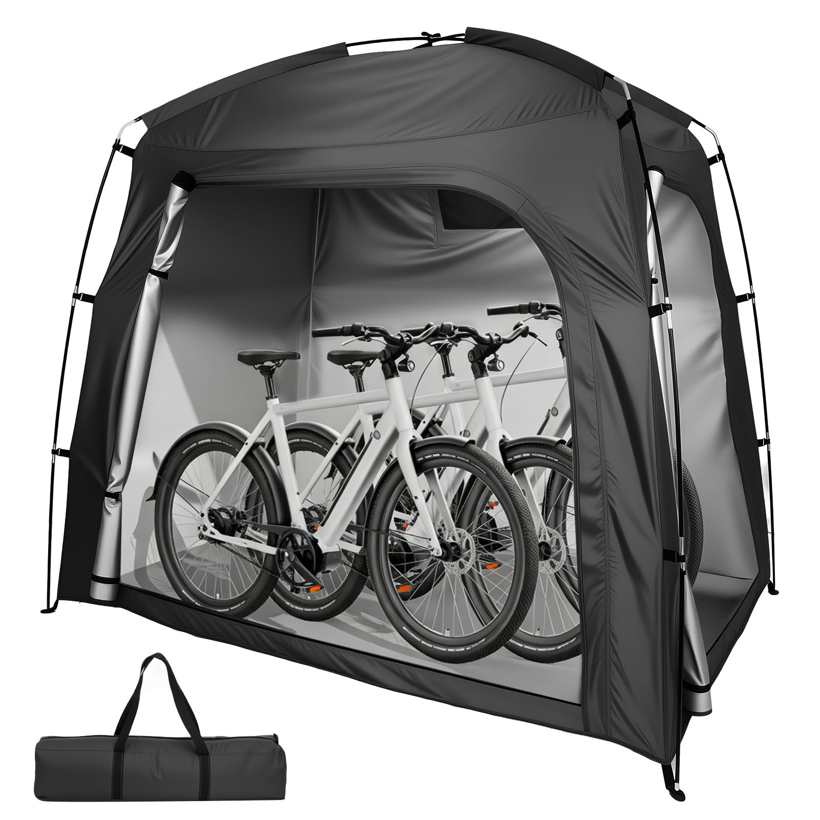 Abri à vélos extérieur pour 1 à 3 vélos, 200*120*165 cm, housse de protection imperméable pour vélos avec fenêtre d'aération, tente de rangement pour vélos, abri de stockage pour bicyclettes (Noir)