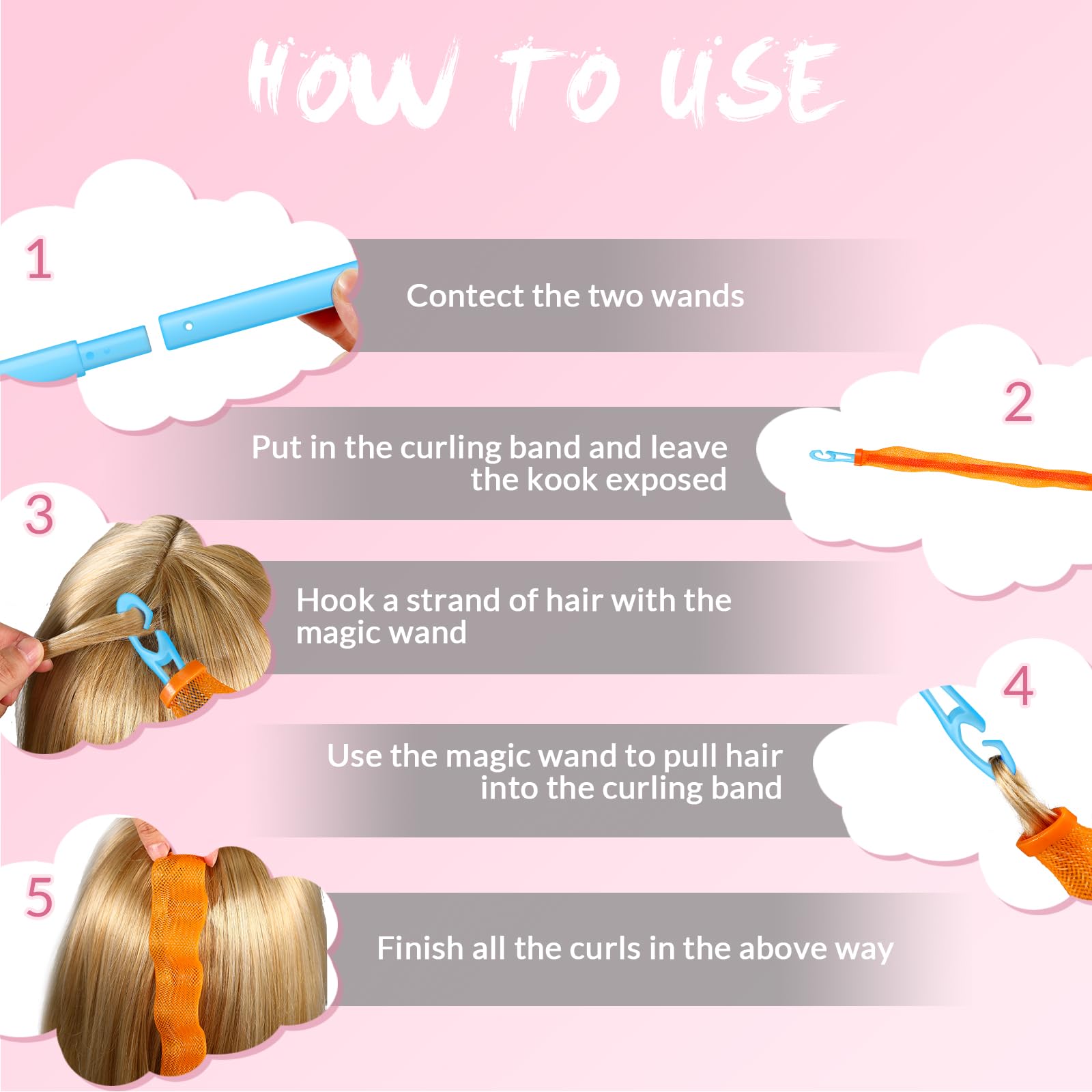 4 rizadores de pelo en espiral sin calor para rizadores de cabello de onda larga, espirales sin calor en longitudes de 13. 8 y 22 pulgadas (azul claro, rosa) 6