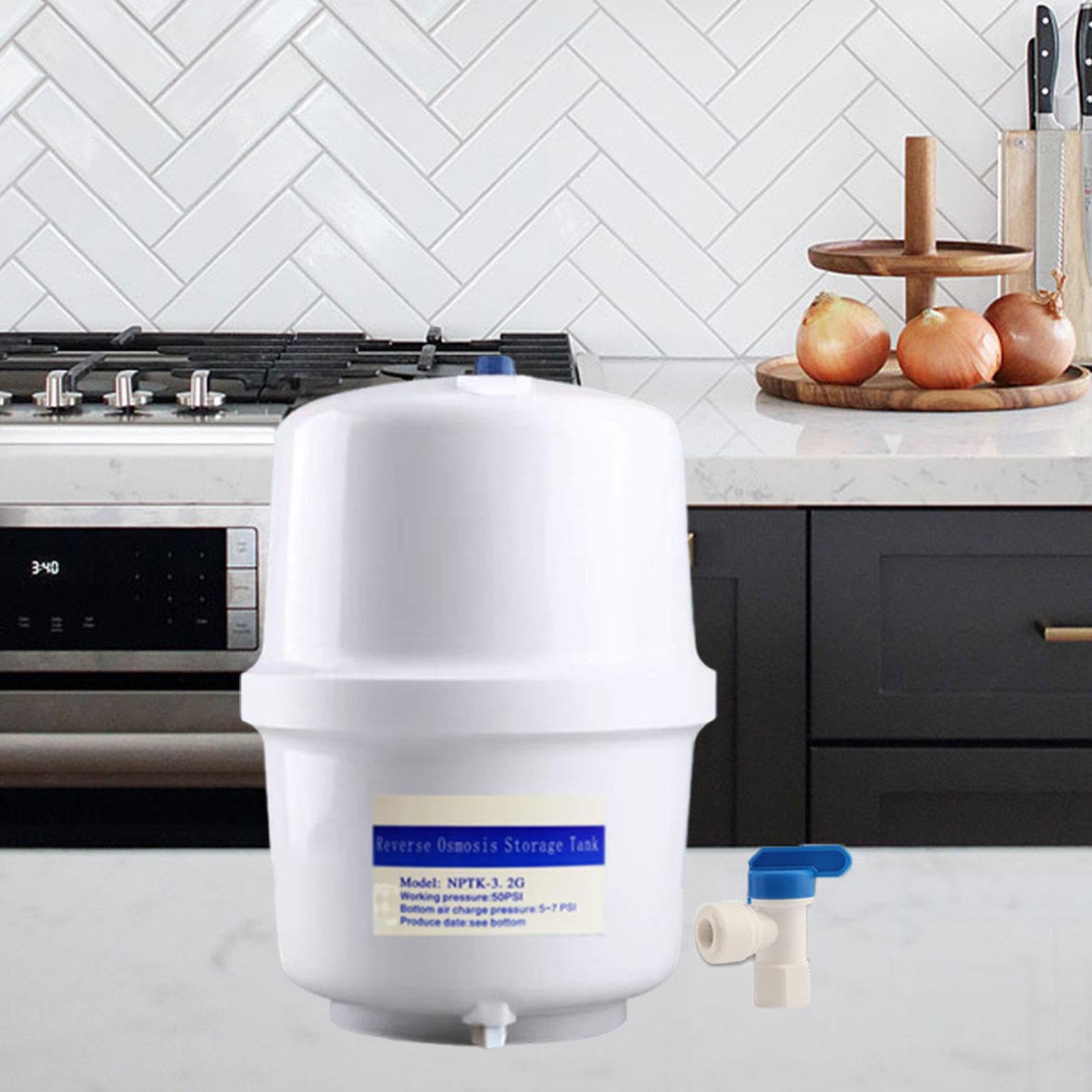 Tanque de almacenamiento de agua presurizado de 3,2 galones con válvula de bola, robusto, compacto y ligero para sistemas de ósmosis inversa- Válvula de Bola de 6.35 Mm