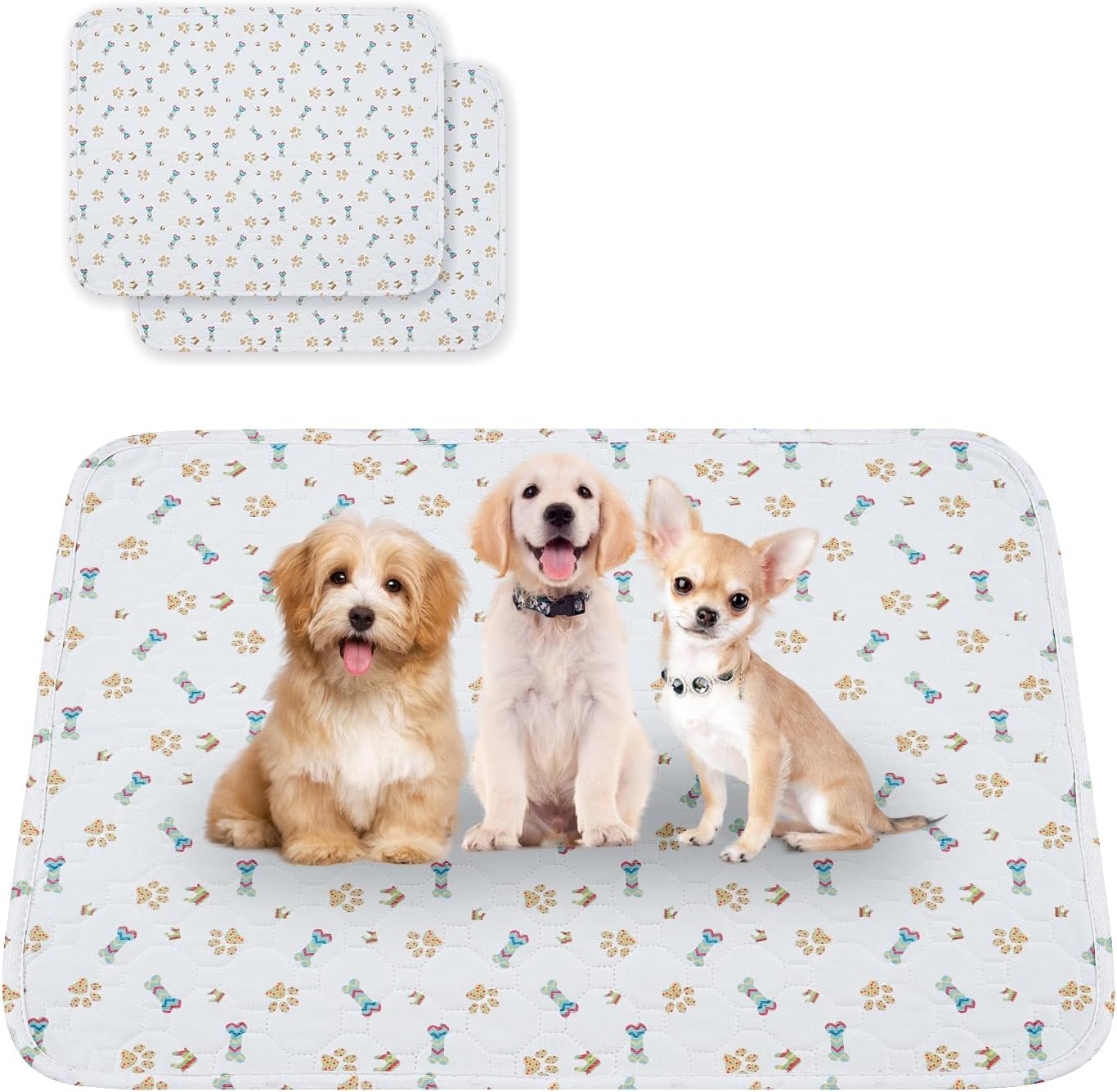 Washable Dog Pee Pads, 2-Pack Absorbent Reusable Puppy Pads, Machine Washable, Soft and Non-Slip, Waterproof and Leak-Proof Training Mats, Perfect for Crate, Sofa, Playpen, Bed 18 x 24 In White