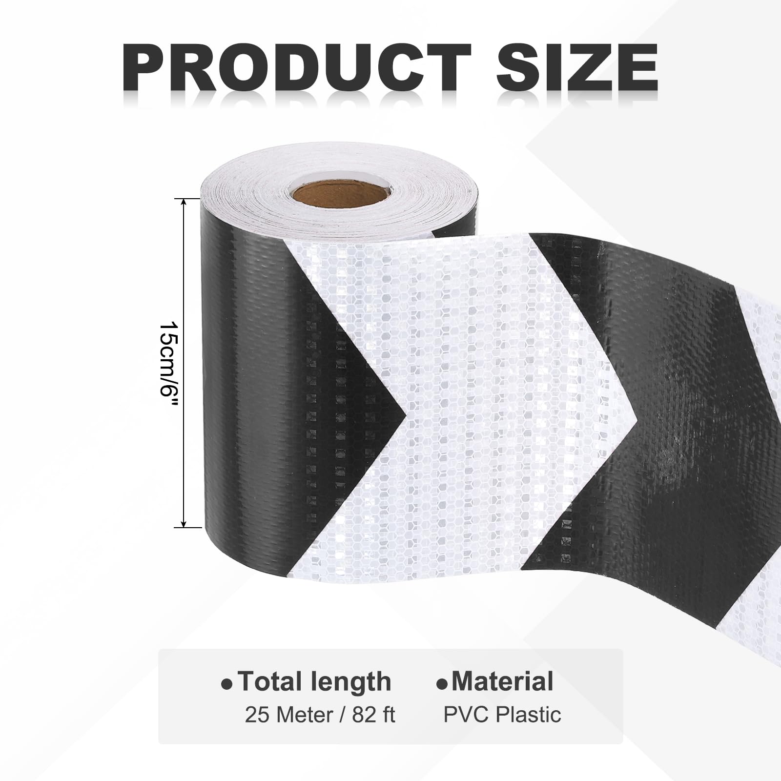 QUARKZMAN Ruban Réfléchissant, 6 Inch x 82 ft Ruban Réfléchissant pour Remorque Étanche Autocollant de Sécurité d'Ruban Réfléchissant Fléché pour Vélos Voitures Camions, Noir-Blanc