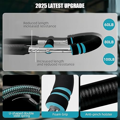 Miniatura 5 de Entrenador de brazo Twister, 40-100 libras, equipo de entrenamiento de pecho de brazo giratorio ajustable para hombres y mujeres, fortalecedor de