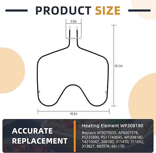 Miniatura 3 de AMI PARTS - Elemento calefactor para horno WP308180 W10308477 Reemplazo del elemento para hornear compatible con horno Whirlpool (2600 vatios, 240