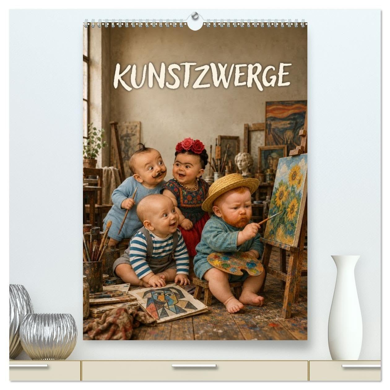 Kunstzwerge (hochwertiger Premium Wandkalender 2027 DIN A2 hoch), Kunstdruck in Hochglanz: Berühmte Künstler ganz klein