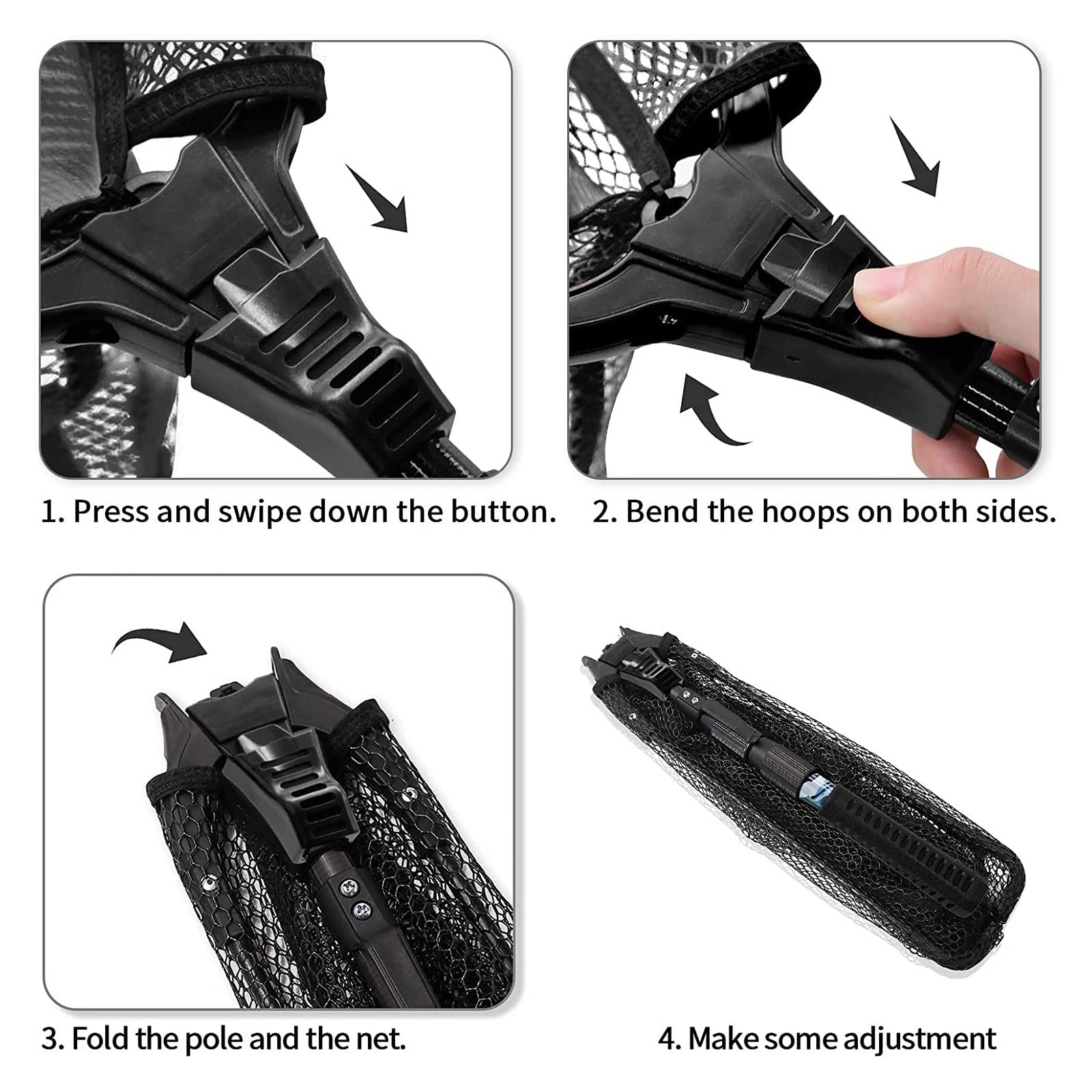 Guadino Pesca Rete da Pesca Pieghevole telescopica Robusta Maniglia for Pesce Maglia di atterraggio for Attrezzatura da Pesca alla Carpa Cattura Rilascio Retino da Pesca