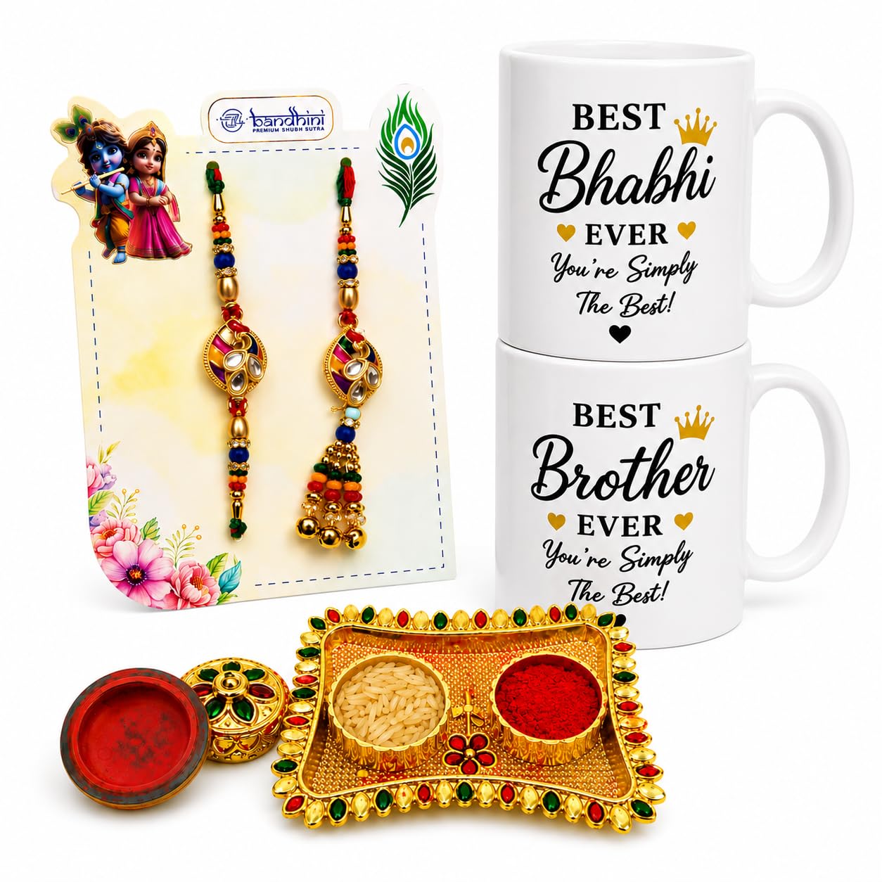 Best Brother Ever Ceramic Coffee Mug with Rakhi Gift Set | 330ml White Printed Mug, Designer Rakhi, Roli Chawal Tilak Plate | Raksha Bandhan Gift for Brother (Design 7)-image-33