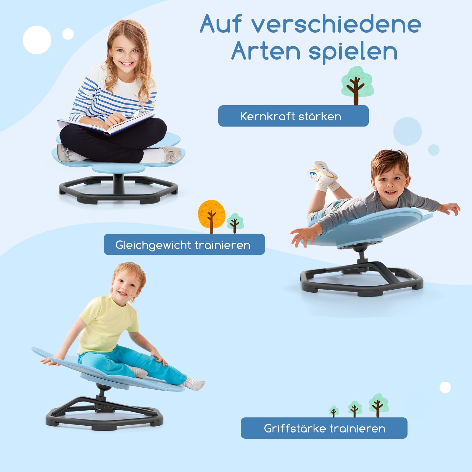 COSTWAY 360 graden draaistoel voor kinderen, carrousel, autisme, antislip metalen basis, voor peuters vanaf 3 jaar (blauw, bloem COSTWAY 360 graden draaistoel voor kinderen, carrousel, autisme, antislip metalen basis, voor peuters vanaf 3 jaar (blauw, bloem