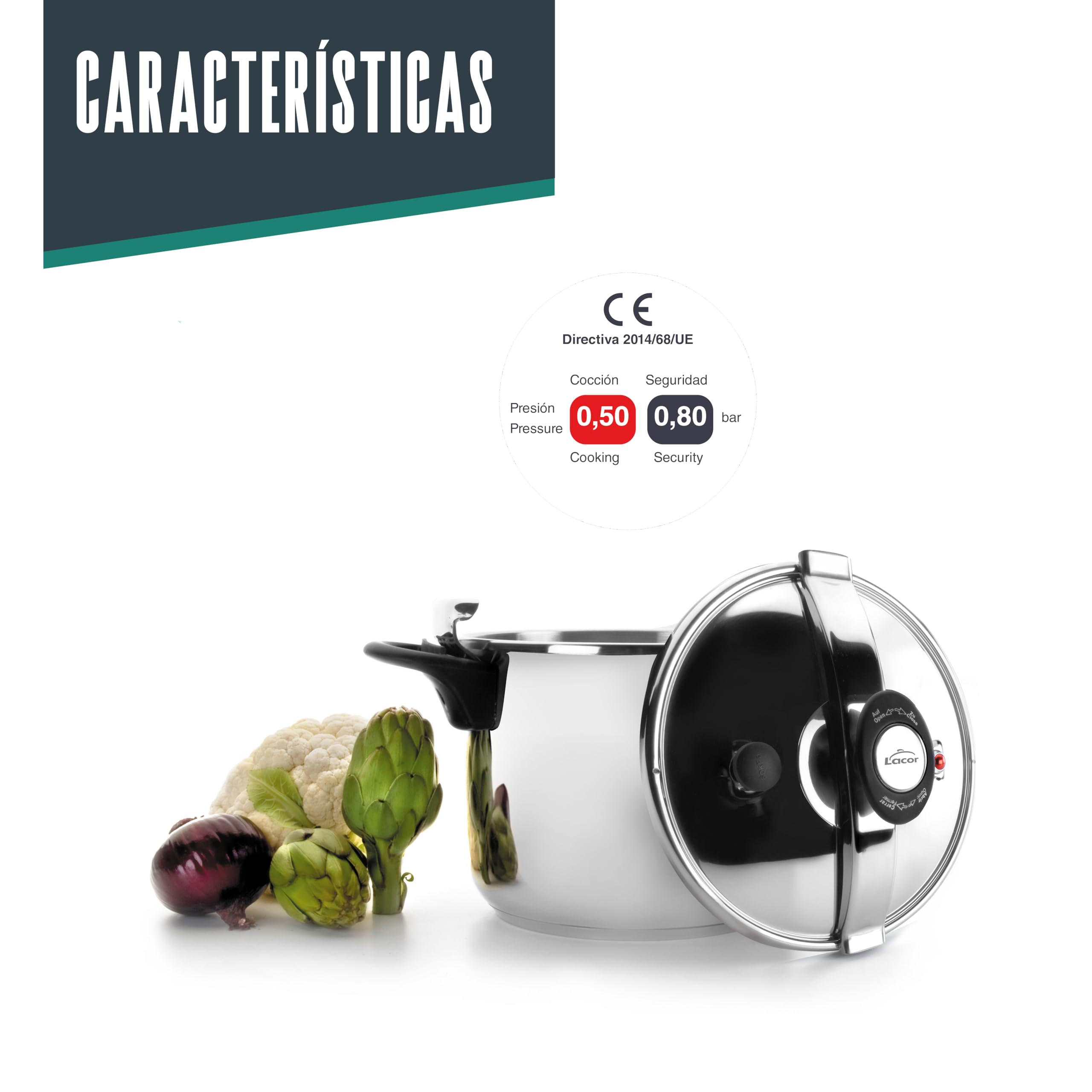 Lacor - 71872 - Olla a presión Classic, Acero inoxidable 18/10, Apta para inducción, 12 litros, Ø 26 cm, Válvula de seguridad