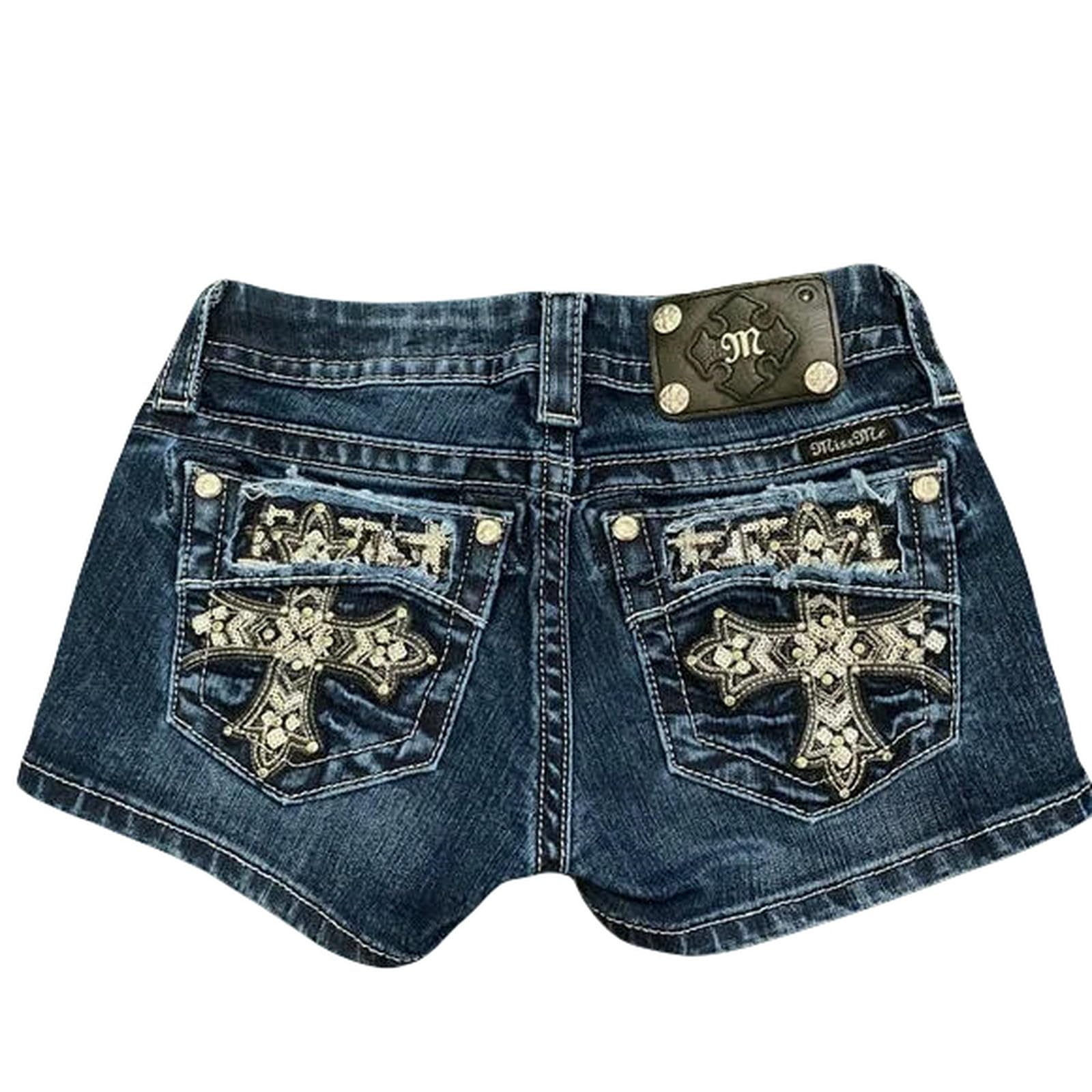 Shorts Damen Subgrau-Saison Trend Dreidimensional U-line Stickerei Mini Jeans Frauen Enge Frauenkleidung-blau-m