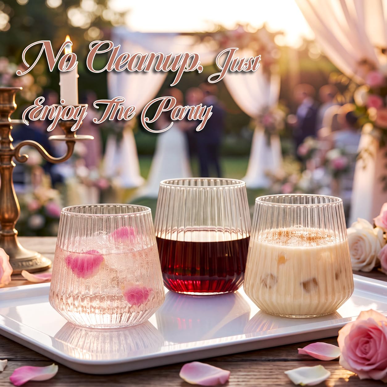 YOUBET 40Pack Plastic Ribbed Wine Glasses for Wedding Parties Bar — Amazon image 3